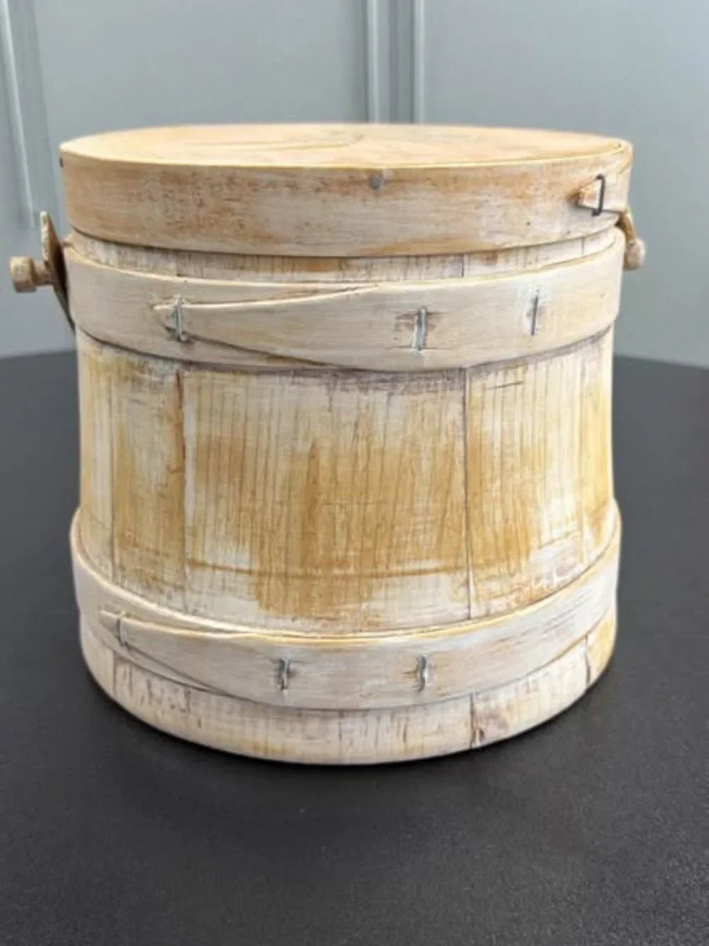 Vintage Wooden Firkin Bucket with Lid